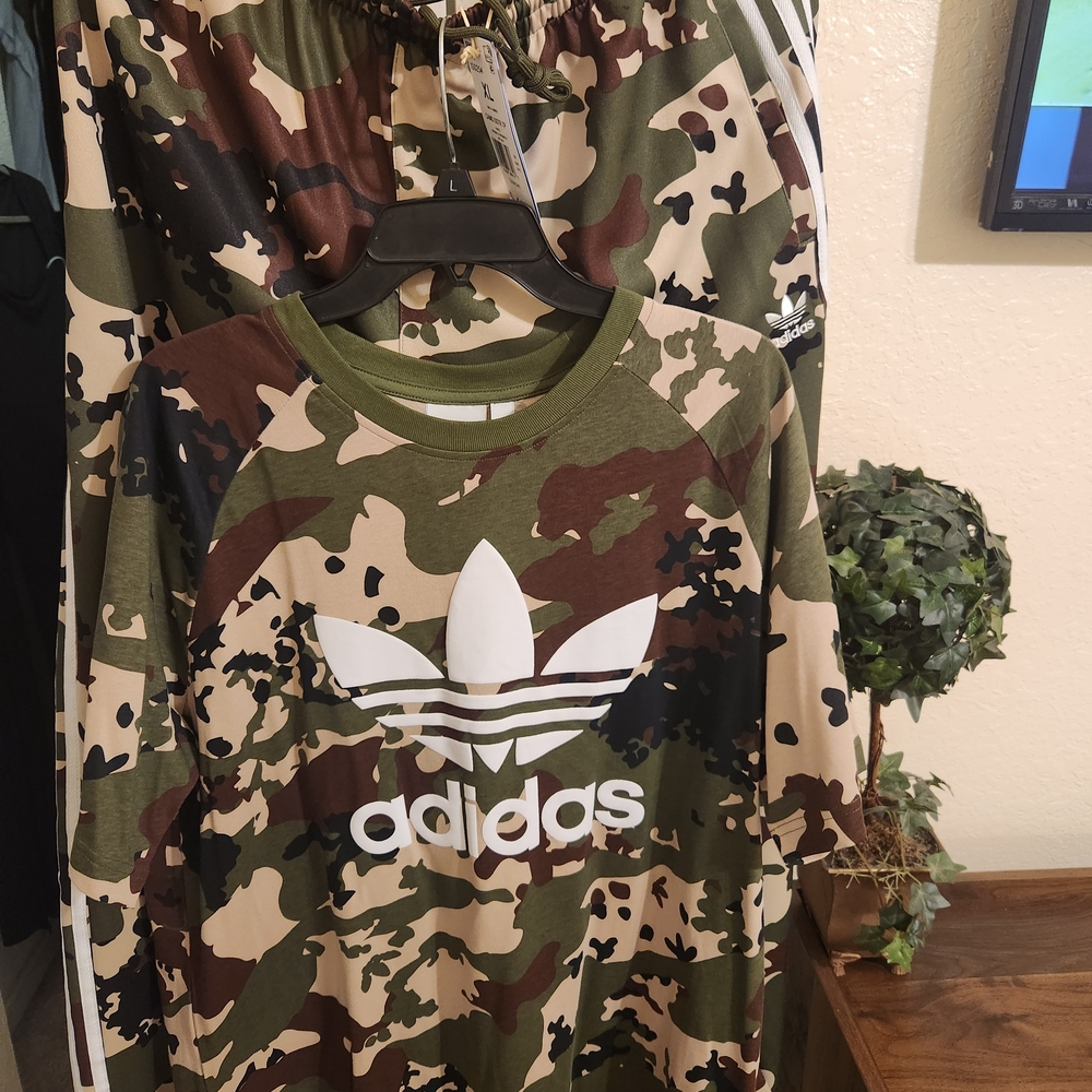 Adidas Camo SSTR TP Pants and Top in Green and Brown